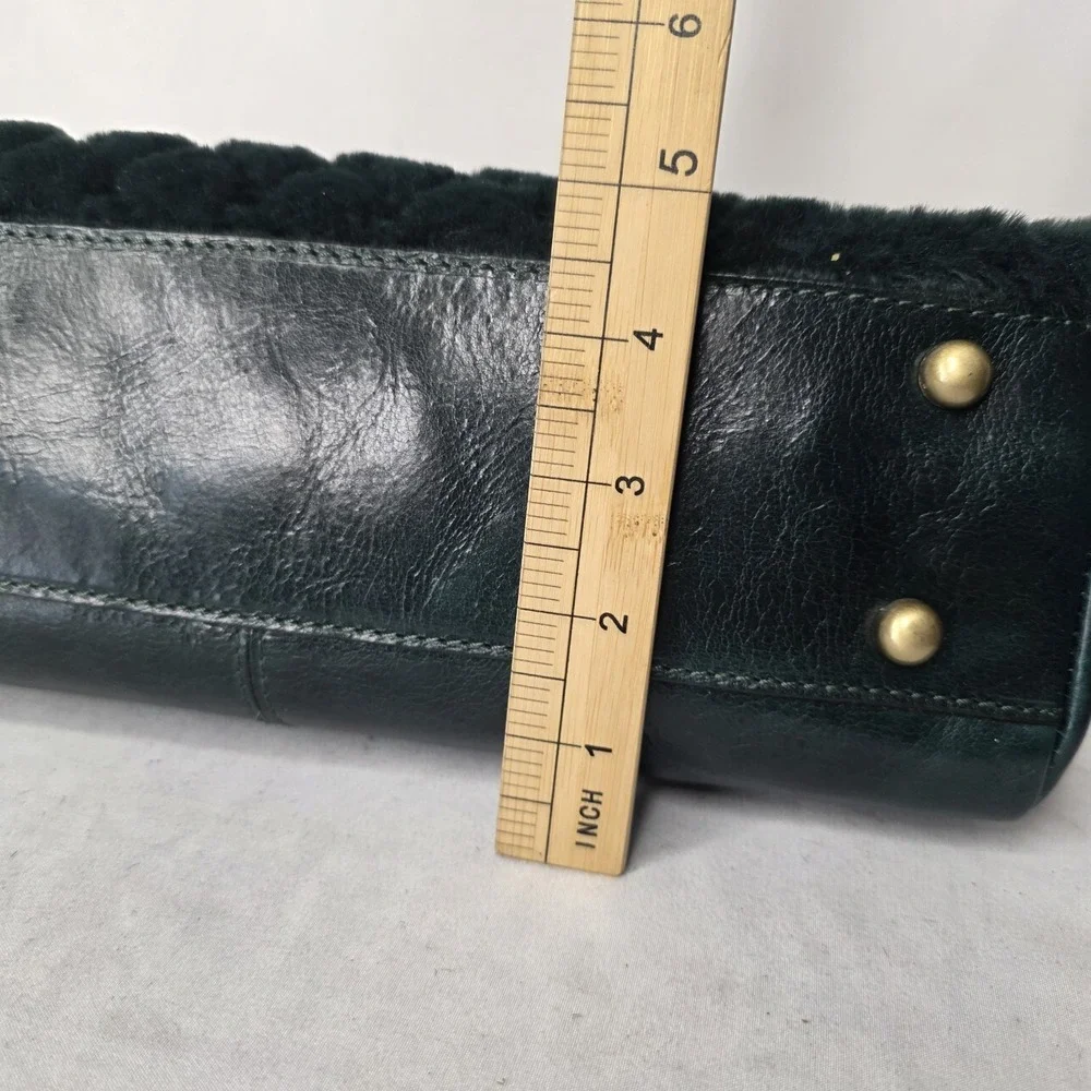 Patricia Nash Gisele Green Leather & Faux Fur Clutch Crossbody Frame Purse NWOT‎